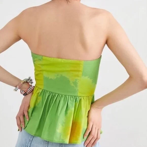 Anthropologie Samant Chauhan apple green/lime peplum cotton blouse Sz M - Picture 2 of 10